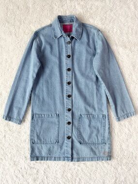 VTG 90s Y2K Emory Park Woman Blue Denim Long Chore Jacket SMALL Boho Country